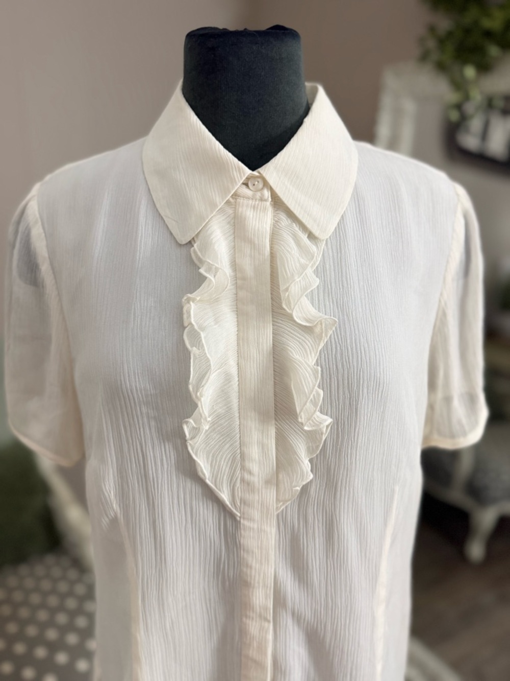 Pendleton • Silk Ivory Ruffle Neck Blouse - Picture 2 of 10
